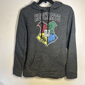 Harry Potter Hogwarts Sweatshirt Men's Medium Gray Graphic Pullover Hoodie